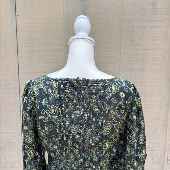 J. Crew Green Floral Boho Mini Dress w Sweetheart Neckline - Picture 6 of 10